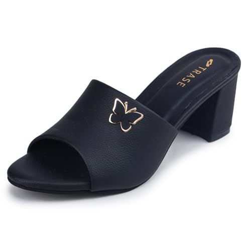 Image of TRASE Women's Slip-On Block Heels Sandals| Fashionable Sandals for Women & Girls | Light weight, Soft Footbed, Comfortable & Stylish - (47068)