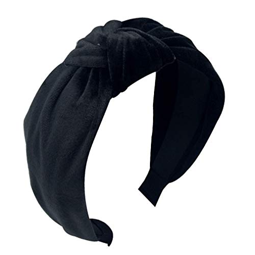 Binwwede Simple Velvet Cross Hair Hoop Retro Middle Knot Wide Edge Headband (Black)