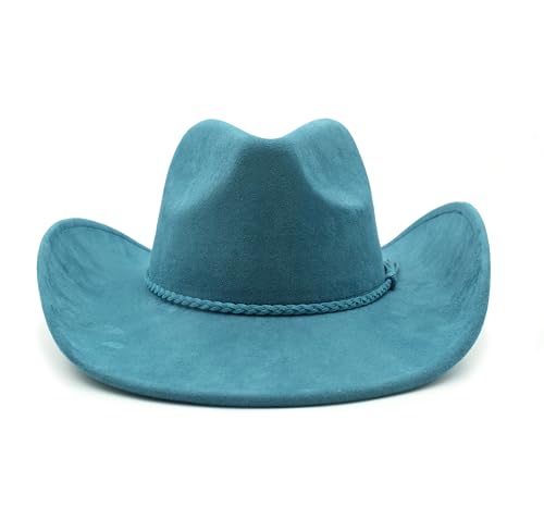 Image of Western Cowboy Hat for Women Men Classic Fedora Hats Wide Brim Suede Cowboy Hat for Women with Buckle Belt