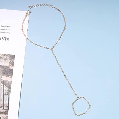 Yheakne Boho Satellite Finger Ring Bracelet Gold Ring Wrist Bracelet Hand Chain Vintage Ball Slave Bracelet Minimalist Satellite Dotted Chain Bracelet Jewelry for Women and Girls Gifts