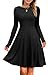 PLOKNRD Damen Strickkleid Herbst Langarm Kleider Elegant A-Linie Rundhalsausschnitt Freizeitkleid Winterkleid (Schwarz,M)