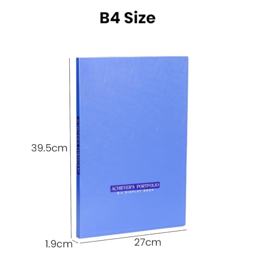 Image of Worldone Achiever Portfolio Display Book Folder for Documents with 20 Bound Fixed Top Loading Plastic Sleeves, Made in 1mm Virgin PP, for Offices, Size B4, Blue, Set of 1
