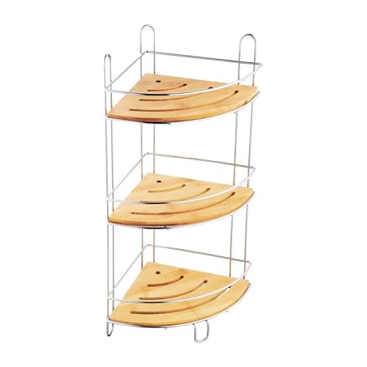 MSV 140612 - Estantería de ducha de ángulo, 3 niveles, bambú y metal, color beige