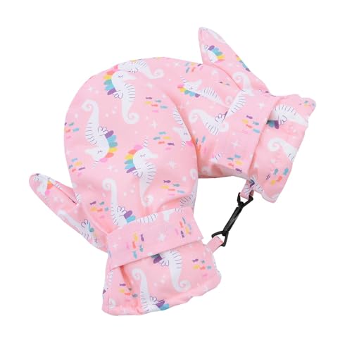 Image of American Trends Lined Fleece Toddler Mittens Winter Warm Gloves Child Ski Waterproof Snow Baby Mittens for Boys Girls, A Pink Seahorse, L (Fits 4-6 Years)
