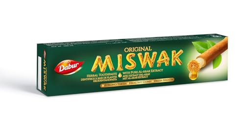 Dabur Pasta de dientes Miswak 100 ml, Sin sabor, Vegetariano, Fortalece los dientes, Reduce el mal aliento, Previene enfermedad de las encías