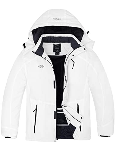 wantdo Men's Waterproof Winter Ski Jacket Parka Windproof Rain Coat White L