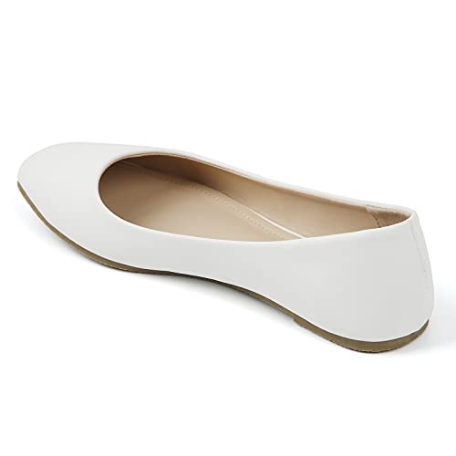 MUSSHOE Flats Shoes Women Comfortable Memory Foam Women's Flats Square Toe Casual Flats for Women Dressy, White 8.5