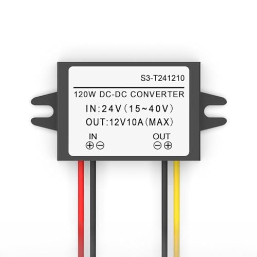 Zilimontt DC zu DC Spannungswandler, 15–40 V auf 12 V, wasserdicht mit 96 % Wirkungsgrad für Automobil-Bildschirme, Kameras und Pumpen (10 A)