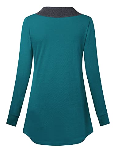 Image of Youtalia Women's Pullover Sweatshirt Long Sleeve Cowl Neck Color Block Tunic Top