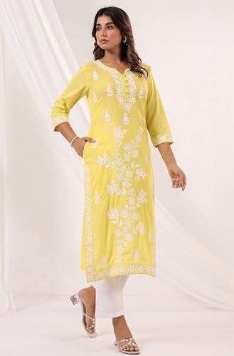Image of Janasya Women's Pure Cotton Embroidered Straight Kurta