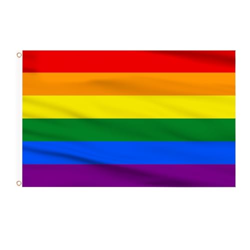 AhfuLife LGBT Flagge 90 x 150 cm, 1 Stück Regenbogen Flagge Pride Flag, Regenbogenfahne Gay Pride Fahne Leuchtenden Farben mit Messing-Ösen für Pride Day Paraden (Regenbogen, 1 Stück)