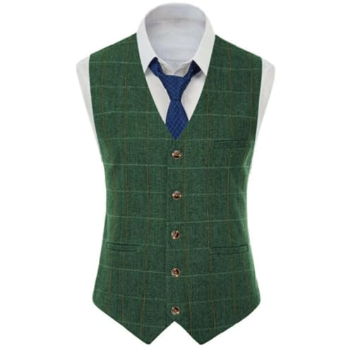 Men Brown Checkered Vintage Slim Single Breasted Fit Banquet Business Temperament Suit Vest4