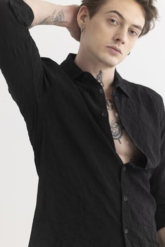 Image of SNITCH Shadotex Black Textured Shirt
