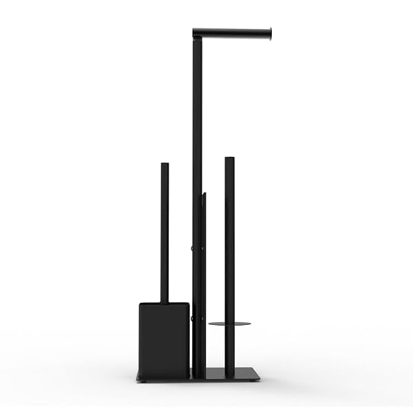 YUET Toilet Roll Holder Free Standing, Stainless Steel Freestanding Toilet Paper Holder with Glass Baffle, Toilet Roll Holder and Brush for Bathroom(Matte Black) by YUET - Used condition - Image 7