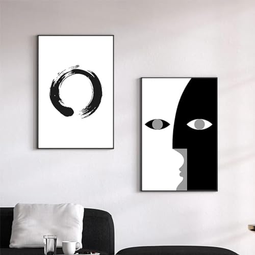 Peinture sur toile en noir et blanc abstraite pour salon moderne et décoration d'intérieur épurée
