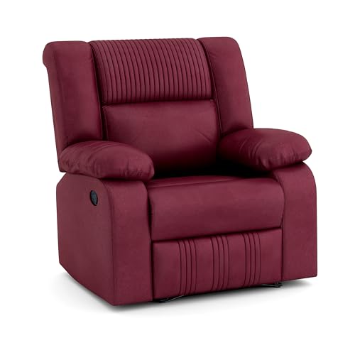 Image of Bharat Lifestyle Jerry Leather Look Suede Fabric Manual Recliner (Maroon) | 1 Seater Recliner Chair Sofa | 3 Comfort Positions | DIY Assembly | 1 Year Warranty | for Living Room, Bedroom