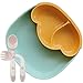 Kinderteller mit Saugnapf Unterteilt Unzerbrechlich Silikonteller Baby Rutschfest Bpa Frei mit Besteckset Silikon Gabel und Löffel Rutschfester Teller Kinder Kindergeschirr Set Babyteller (Grün)
