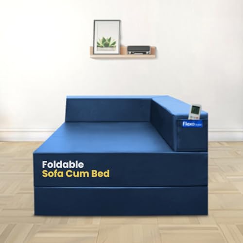 Image of Starlon Foldable Vegan Leather Sofa Cum Bed for Outdoor /Indoor | One Seater Sofa for Corner Placement | Portable & Space-Saving Design (Navy Blue)