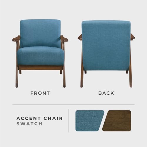 Lexicon Mid Century Modern Accent Chair with Solid Wood Frame in Walnut Finish, Upholstered Living Room Lounge Arm Chair, Thick and Comfy Innerspring Seat Cushion, Linen-Look Fabric, Blue - Image 5