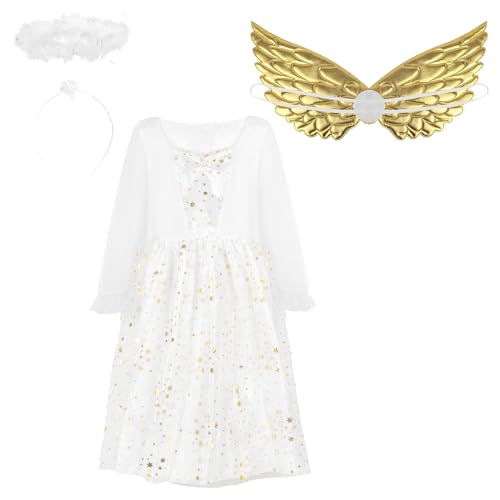 Disfraz Angel para Niñas, Vestido Blanco con Alas y Diadema miniatura 2