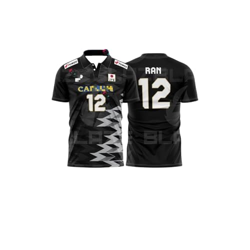 Japanese Volleyball Jersey 12 Ran, National Team Design, Available in Blue, Black, Red Takahashi (US, Alpha, Small, Regular, Regular, Black Polo)