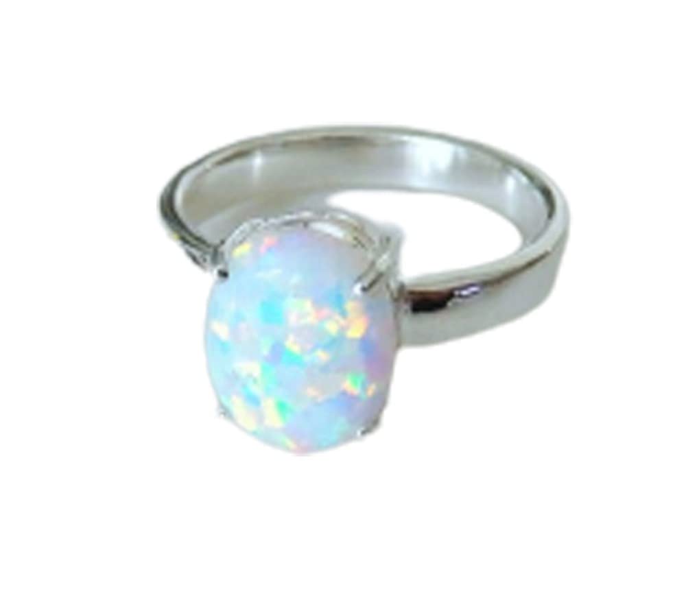 Natürlicher ovaler Opal Edelstein Sterling Silber Minimal Design Stapelbarer Ring für Frauen, Zinken Set Ring, Weiße Brautjungfernringe