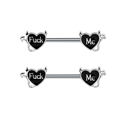 Ycfish 1 Pairs 14G Nipple Bars Heart Devil Letter Nipple Rings Nipple Rings Stainless Steel Nipple Piercings Adjustable Black Devil Barbell Heart-Shaped Nipple Piercing for Women and Girls
