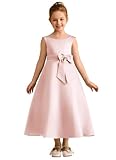 ATTRACTIVE DRESSES：This Sleeveless Satin Ankle Length Flower Girl Dress for girls is A-Line silhouette with ruffles: The A-Line silhouette of this dress is universally fluttering, and the ruffle Bow adds a touch of playfulness and elegance.The exquis...