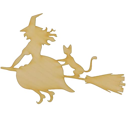 Package of 10, Small 5" x 3.75" x 1/8" Baltic Birch Plywood Witch and Cat Wood Cutout for Art and Craft Project, Made in USA