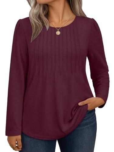 WYNNQUE Women's Plus Size Tops Long Sleeve Shirts Fall Outfits 2025 Trendy Pleated Blouses Dressy Casual Tops Clothes