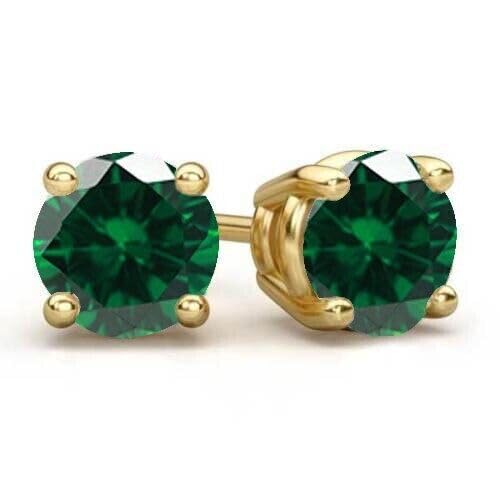 5mm Simulated Green Emerald Stud Earrings Round Cut Solitaire 14K Yellow Gold plated Silver2