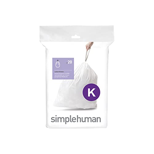 Image of simplehuman Code K Custom Fit Drawstring Trash Bags in Dispenser Packs, 20 Count, 35-45 Liter / 9-12 Gallon, White