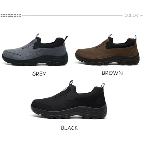 Tokouk Men's Leather Comfortable and Breathable Orthopedic Hiking Shoes, Casual and Lightweight Slip-On Walking Boat Shoes, Outdoor Non-Slip Sneakers.3