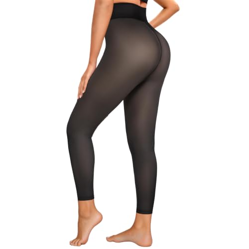 Image of Fleece Lined Tights Women Footless Sheer Leggings Winter Thick Tights