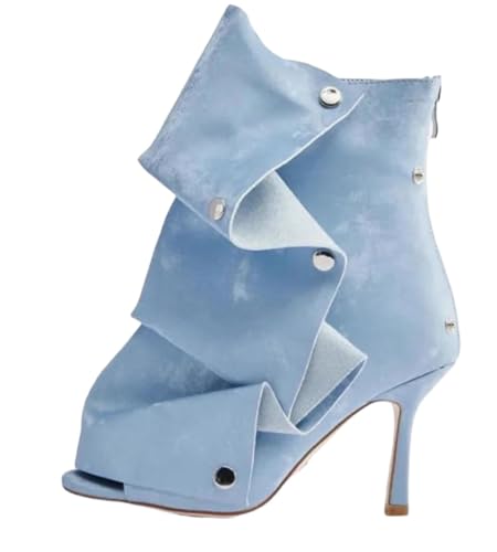 Botas de invierno plisadas con boca de pez para mujer, Blue, 40 EU