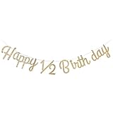regalo ハーフバースデー レターバナー ガーランド 飾り ハッピーバースデー HAPPY HALF BIRTHDAY 筆記体 (グリッターゴールド・エアリー)