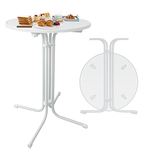 NAIZY Mesa alta plegable de 80 cm de diámetro, mesa de bar, mesa redonda, mesa plegable, mesa de madera aglomerada, mesa de bistró de metal atrevido, resistente a la intemperie, resistente al calor,