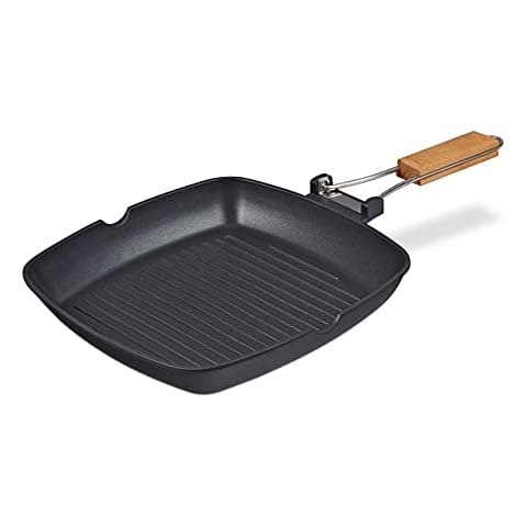Relaxdays Grillpfanne, induktionsgeeignet, antihaftbeschichtet, klappbarer Griff, Aluminium Steakpfanne 29x29cm, schwarz Cover