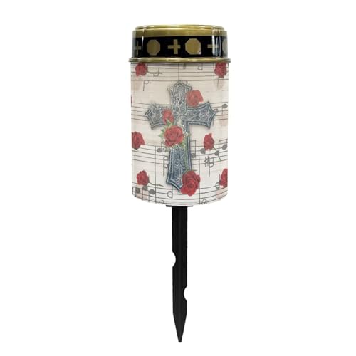 Image of Cross Rose Solar Light Waterproof Solar Garden Lights Outdoor Solar Lights for Cemetery Landscape Path Lights Flamesless Candle Outdoor Solar Light Memorial Light