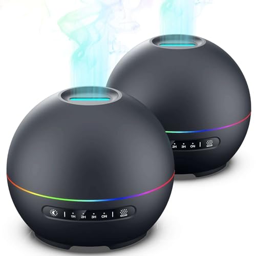 2 Pack Essential Oil Diffusers for Home – 200ml Aromatherapy Diffuser Humidifier with 4 Timers & 7 Colors Night Lights, 20dB Quiet Working for 10 Hours, Waterless Auto-Off