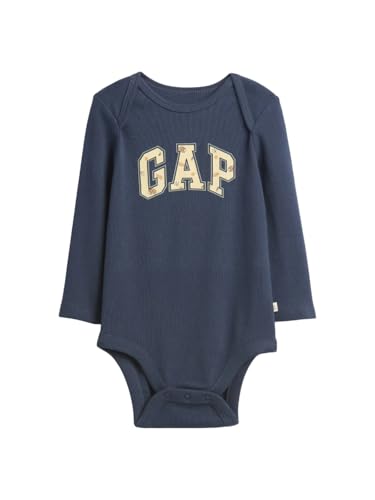 GAP Unisex-Baby Long Sleeve Logo Bodysuit, Vintage Navy, 3-6M