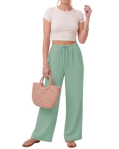 Image of ZOOSIXX Wide Leg Pants for Women - Palazzo Flowy Lounge Lightweight Summer Drawstring Trousers with Pockets Beach Vacation