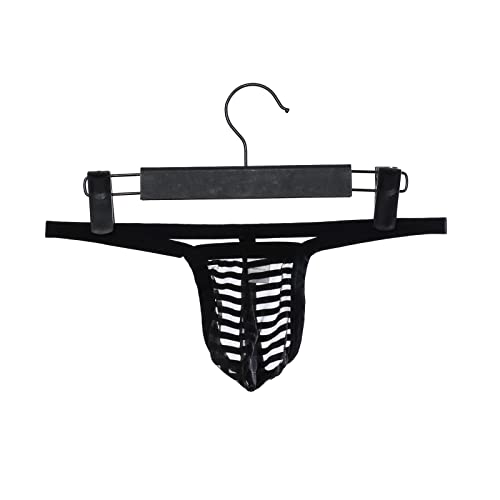 Men's Sexy Semi-Transparent Thongs T-Back Mesh Striped Underwear G-trings2