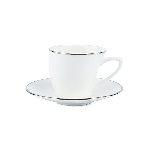 Image of Dandy Lines Alpine Platinum Band Cup and Saucer Set, Luxury Tea Cups with Saucer, Bone China, Pack of 12, Microwave & Dishwasher Safe, Great for Hosting & Gifting
