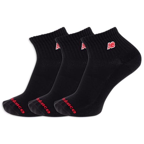 New Balance Unisex-Adult's Men's and Women's Patch Logo Ankle Socks-3 Pairs-Cushioned Moisture Wicking