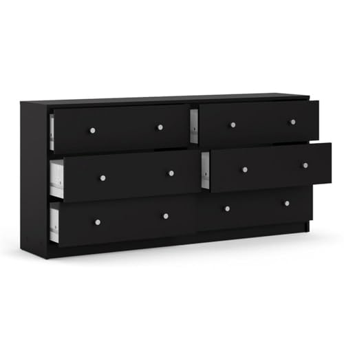 Pemberly Row Contemporary 6 Drawer Double Dresser, 56.34" W x 12.46" D x 26.89" H, Engineered Wood, Black Finish, Scandinavian Design, Roomy Storage for Bedroom or Kids' Room - Thumbnail 6