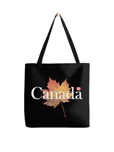 Sac fourre-tout Canada noir motif feuille d'érable blanche en toile durable