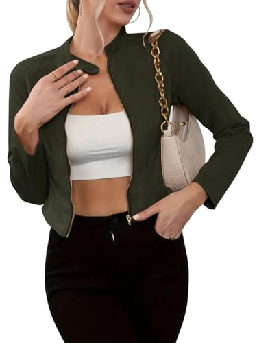 Image of Leriya Fashion Slim Fit Zip-Up Women Summer Jacket | Long Sleeve Stand Collar | Casual Biker Style Crop Top Summer Collection for Women | Lightweight Zipper Short Jacket for Office & Everyday Wear
