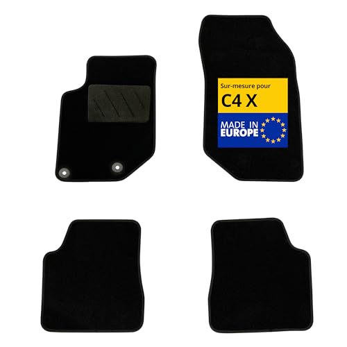 DBS – Tapis de Voiture - sur Mesure pour Citroën C4 X dès 09/2022 – Antidérapants avec Clips de Fixation – 4 Tapis Auto Avant/arrière – Moquette Noire