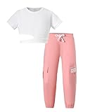 Kucnuzki Toddler Girl Clothes 2 Piece Outfits White Crop Top T Shirts Toddler Shirt Cargo Jogger Pants Little Girl Outfit 3T 4T Girl Clothes